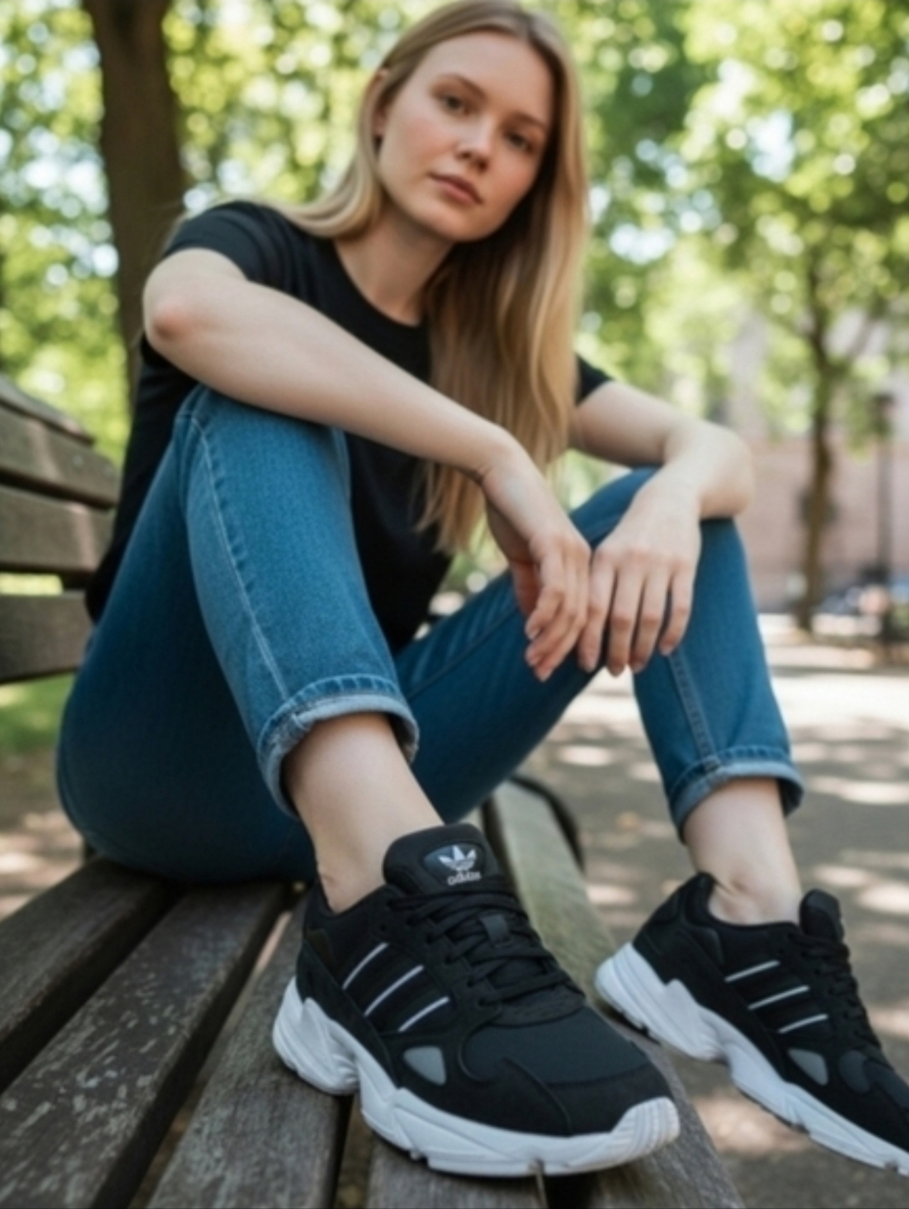 NIB Adidas Falcon Women's 7.5 Core Black White Chunky Retro Sneakers IG8301 - Picture 14 of 16